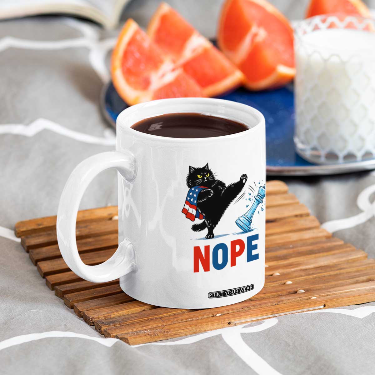 Funny Black Cat Kicks The Icy Chess Piece Nope Coffee Mug TS12 Print Your Wear