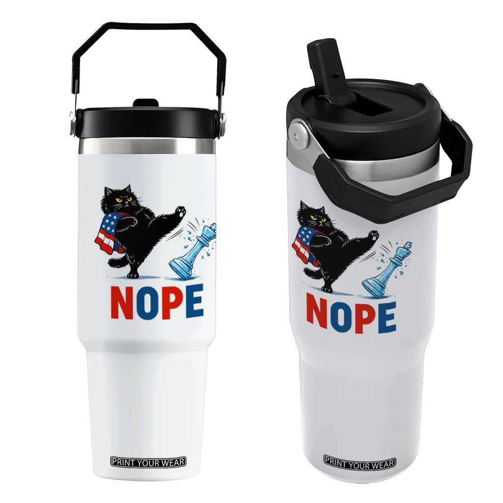 Funny Black Cat Kicks The Icy Chess Piece Nope Flip Straw Tumbler TS12 One Size: 30 oz White Print Your Wear