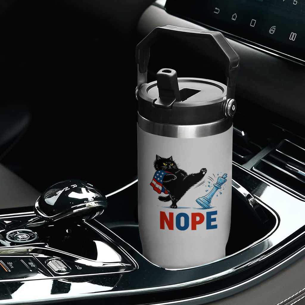 Funny Black Cat Kicks The Icy Chess Piece Nope Flip Straw Tumbler TS12 Print Your Wear