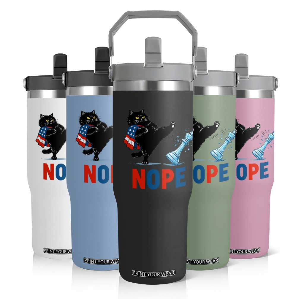 Funny Black Cat Kicks The Icy Chess Piece Nope Flip Straw Tumbler TS12 Print Your Wear