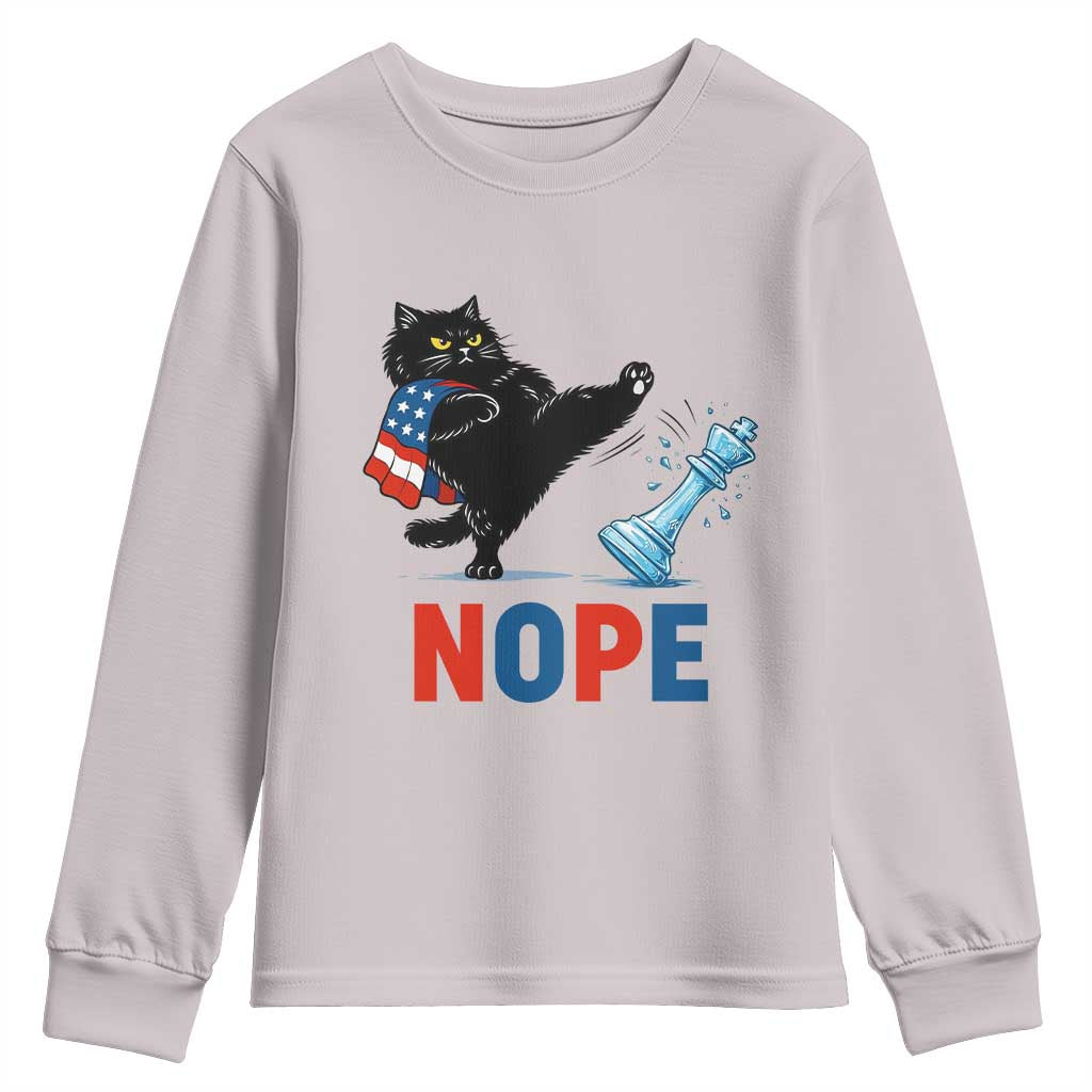 Funny Black Cat Kicks The Icy Chess Piece Nope Youth Sweatshirt TS12 Ice Gray Print Your Wear