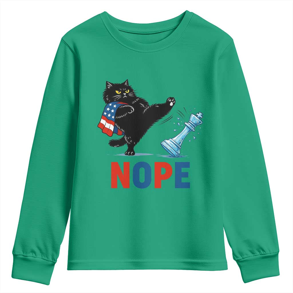 Funny Black Cat Kicks The Icy Chess Piece Nope Youth Sweatshirt TS12 Irish Green Print Your Wear