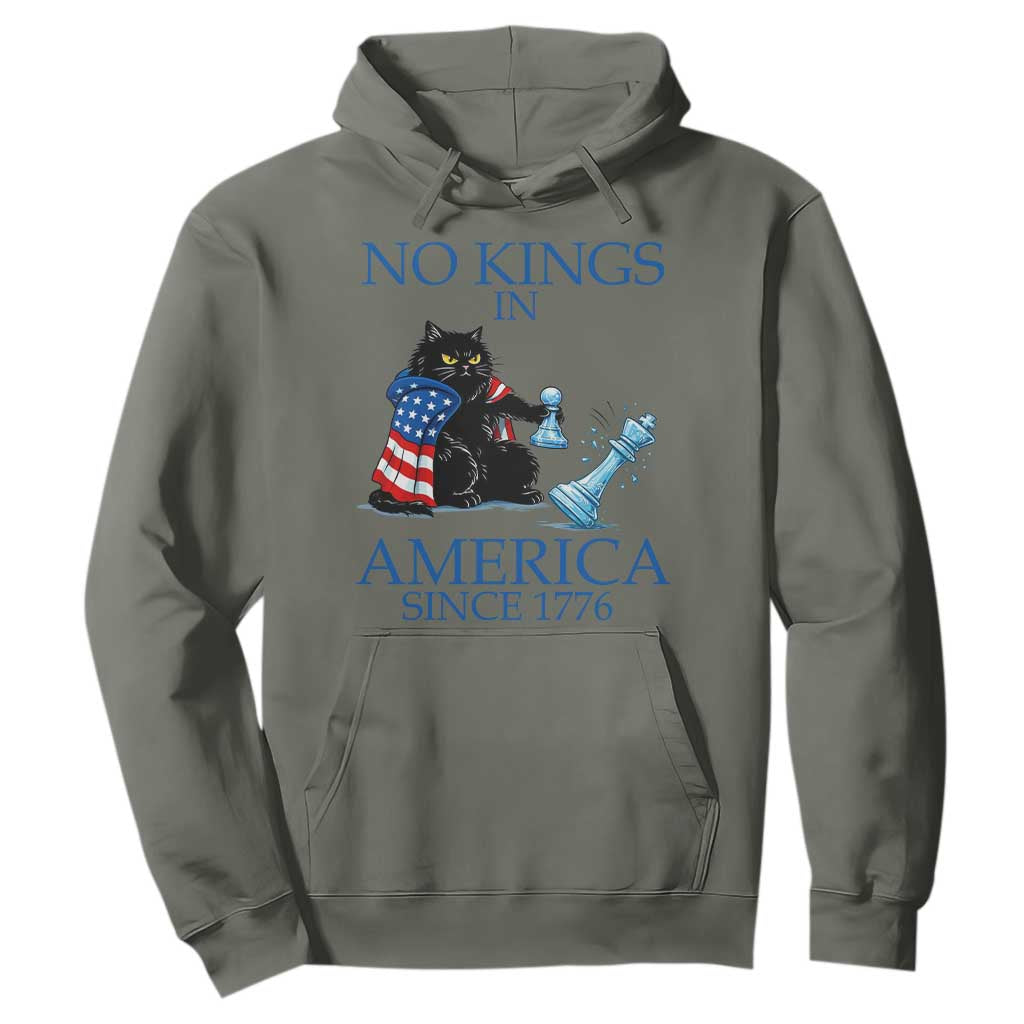 Funny Protest Chess Cat No Kings In America Hoodie Political Humor Gift TS12 Military Green Print Your Wear