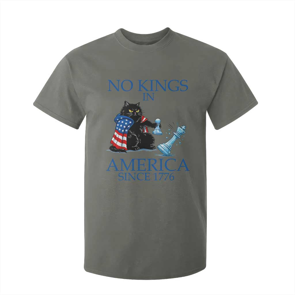 Funny Protest Chess Cat No Kings In America T Shirt For Kid Political Humor Gift TS12 Military Green Print Your Wear