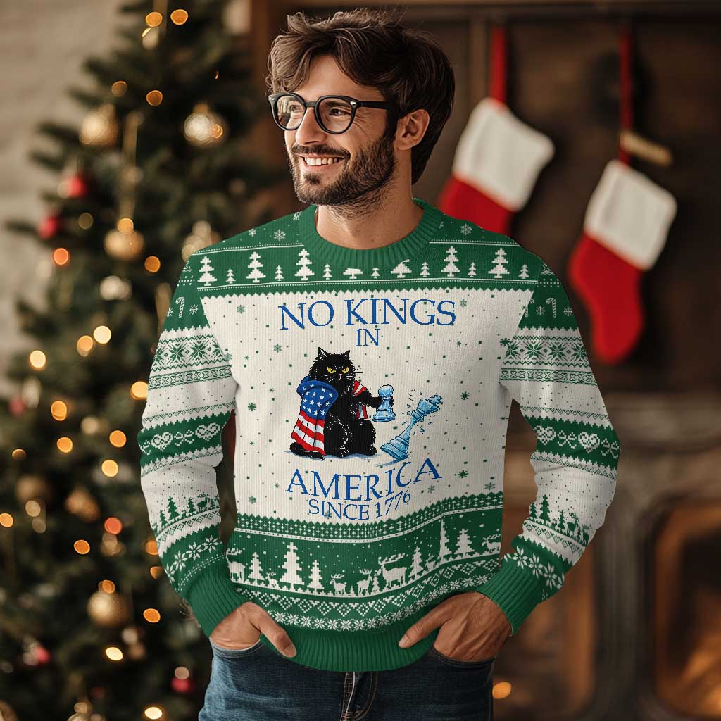 Funny Protest Chess Cat No Kings In America Ugly Christmas Sweater Political Humor Gift TS12 Beige Green Print Your Wear