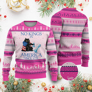 Funny Protest Chess Cat No Kings In America Ugly Christmas Sweater Political Humor Gift TS12 Hot Pink Print Your Wear