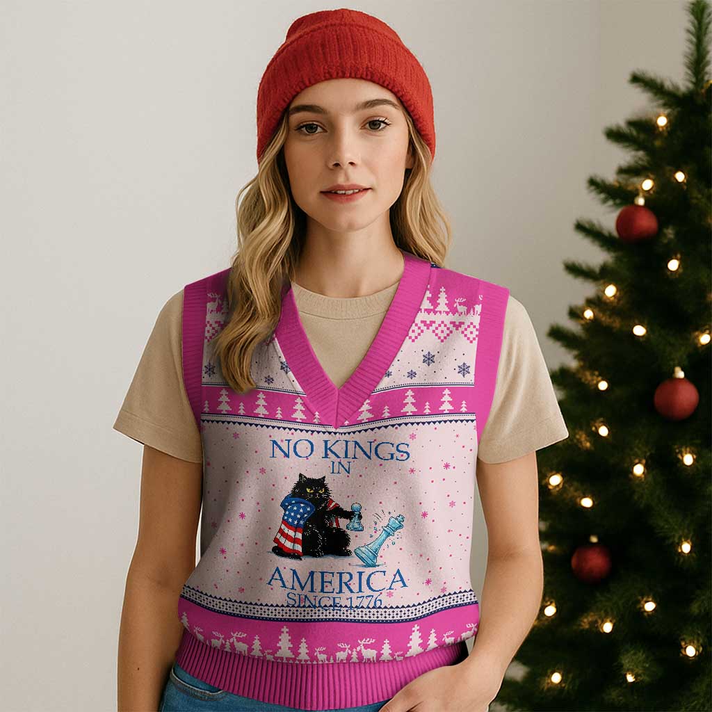 Funny Protest Chess Cat No Kings In America V-Neck Knit Sweater Vest Political Humor Gift TS12 Hot Pink Print Your Wear