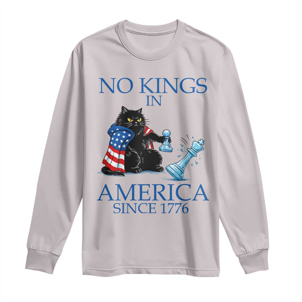 Funny Protest Chess Cat No Kings In America Long Sleeve Shirt Political Humor Gift TS12 Ice Gray Print Your Wear