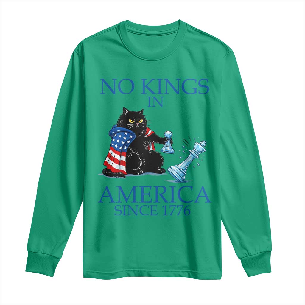 Funny Protest Chess Cat No Kings In America Long Sleeve Shirt Political Humor Gift TS12 Irish Green Print Your Wear