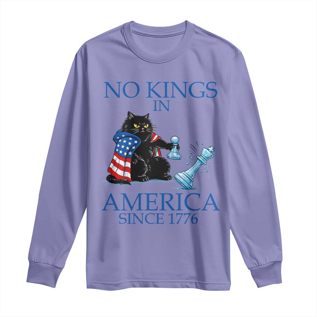 Funny Protest Chess Cat No Kings In America Long Sleeve Shirt Political Humor Gift TS12 Violet Print Your Wear