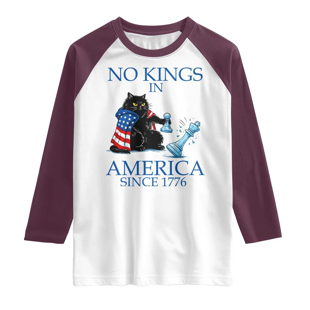 Funny Protest Chess Cat No Kings In America Raglan Shirt Political Humor Gift TS12 White Maroon Print Your Wear