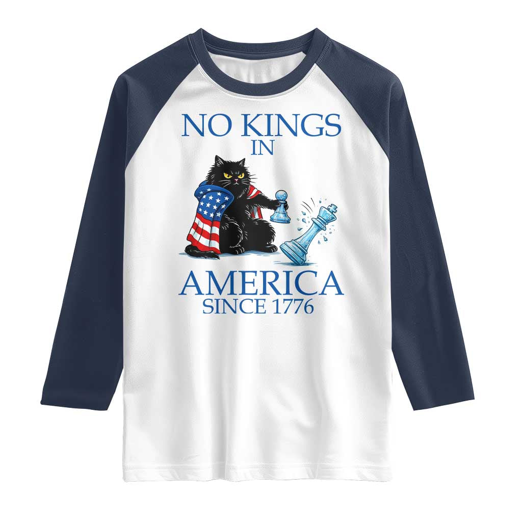 Funny Protest Chess Cat No Kings In America Raglan Shirt Political Humor Gift TS12 White Navy Print Your Wear