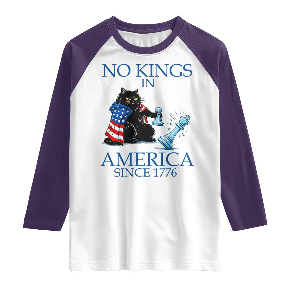Funny Protest Chess Cat No Kings In America Raglan Shirt Political Humor Gift TS12 White Purple Print Your Wear