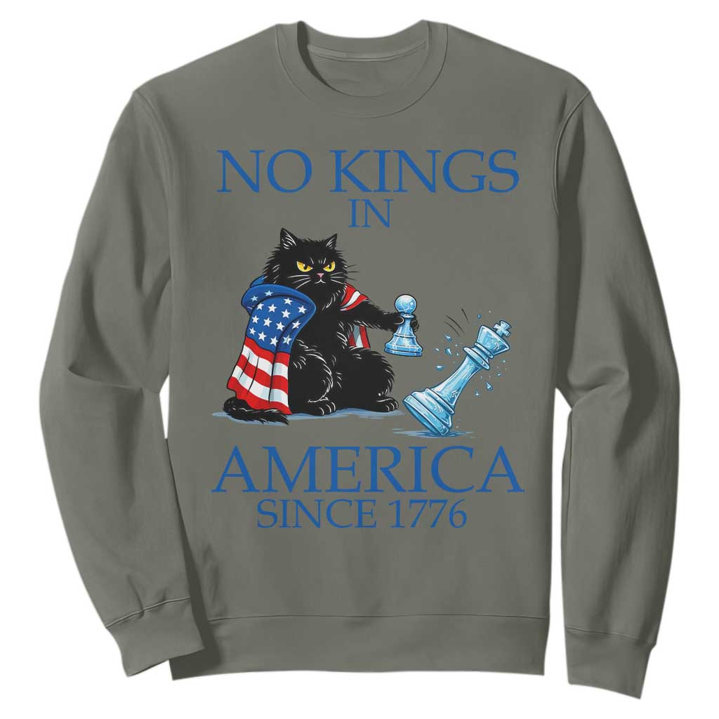 Funny Protest Chess Cat No Kings In America Sweatshirt Political Humor Gift TS12 Military Green Print Your Wear