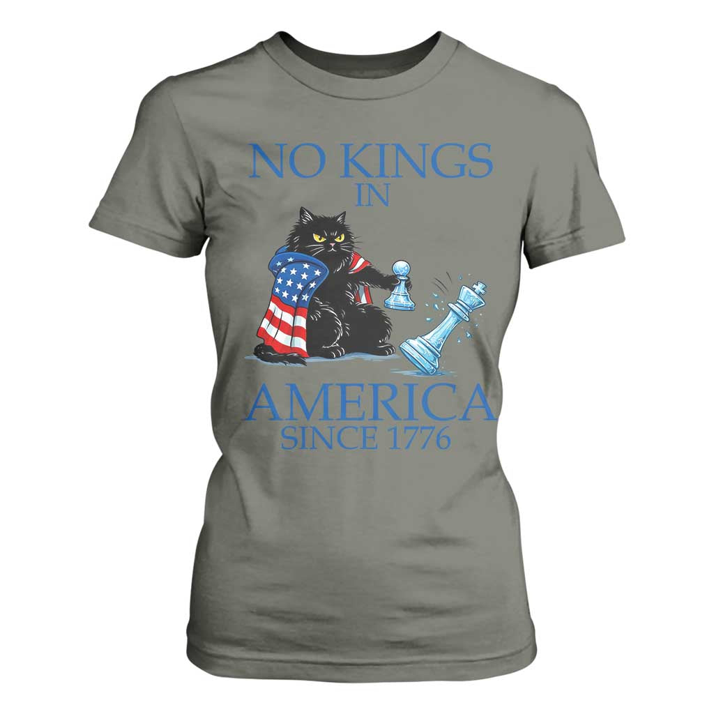 Funny Protest Chess Cat No Kings In America T Shirt For Women Political Humor Gift TS12 Military Green Print Your Wear
