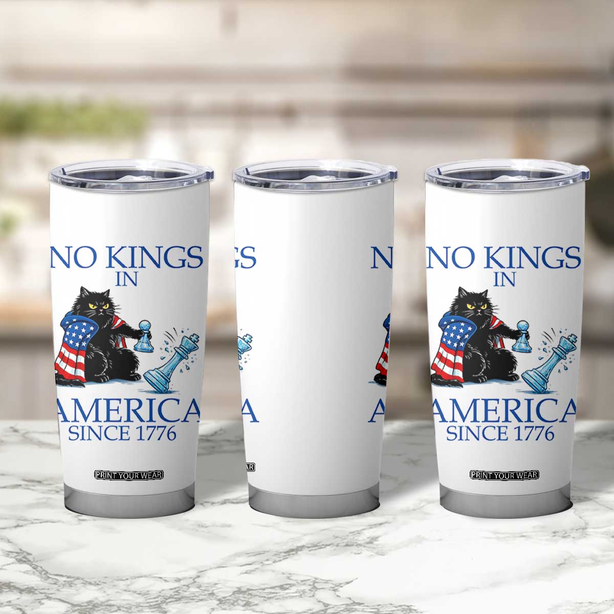 Funny Protest Chess Cat No Kings In America Tumbler Cup Political Humor Gift TS12 Print Your Wear