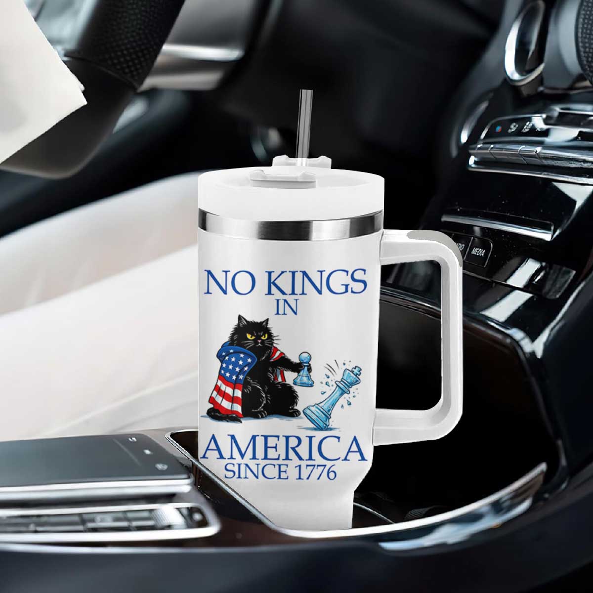 Funny Protest Chess Cat No Kings In America Tumbler With Handle Political Humor Gift TS12 Print Your Wear