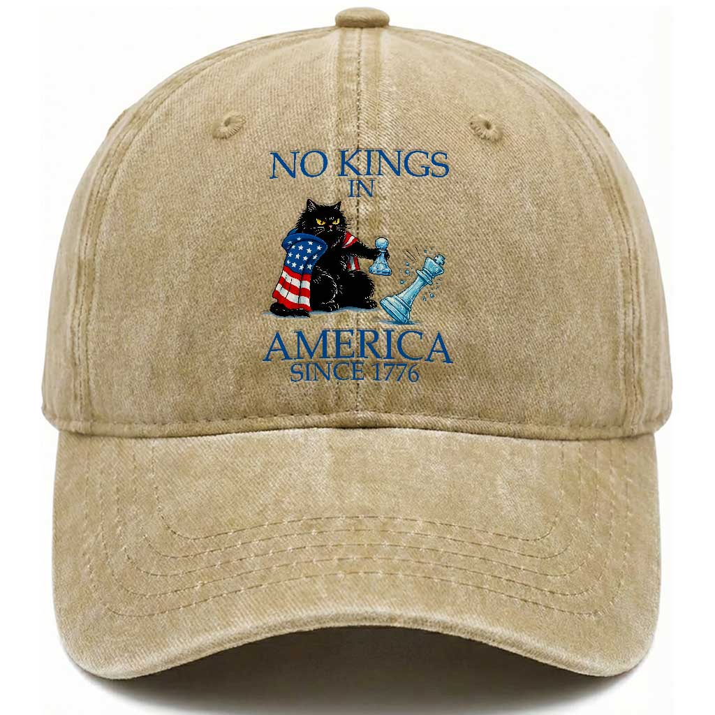 Funny Protest Chess Cat No Kings In America Washed Cotton Baseball Cap Political Humor Gift TS12 Washed Cap Universal Fit Khaki Print Your Wear