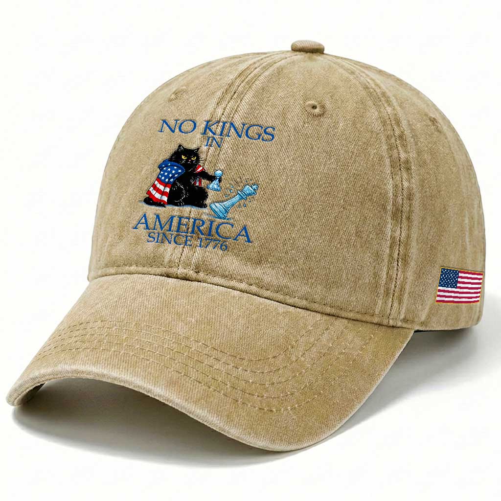 Funny Protest Chess Cat No Kings In America Washed Cotton Baseball Cap Political Humor Gift TS12 Print Your Wear