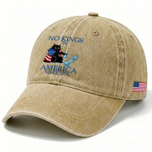 Funny Protest Chess Cat No Kings In America Washed Cotton Baseball Cap Political Humor Gift TS12 Print Your Wear