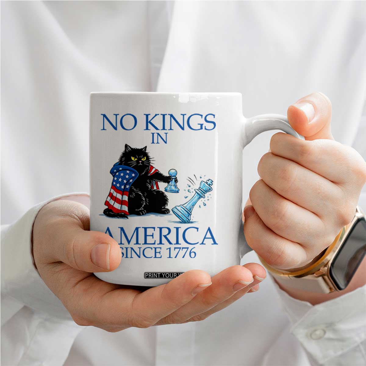 Funny Protest Chess Cat No Kings In America Coffee Mug Political Humor Gift TS12 Print Your Wear