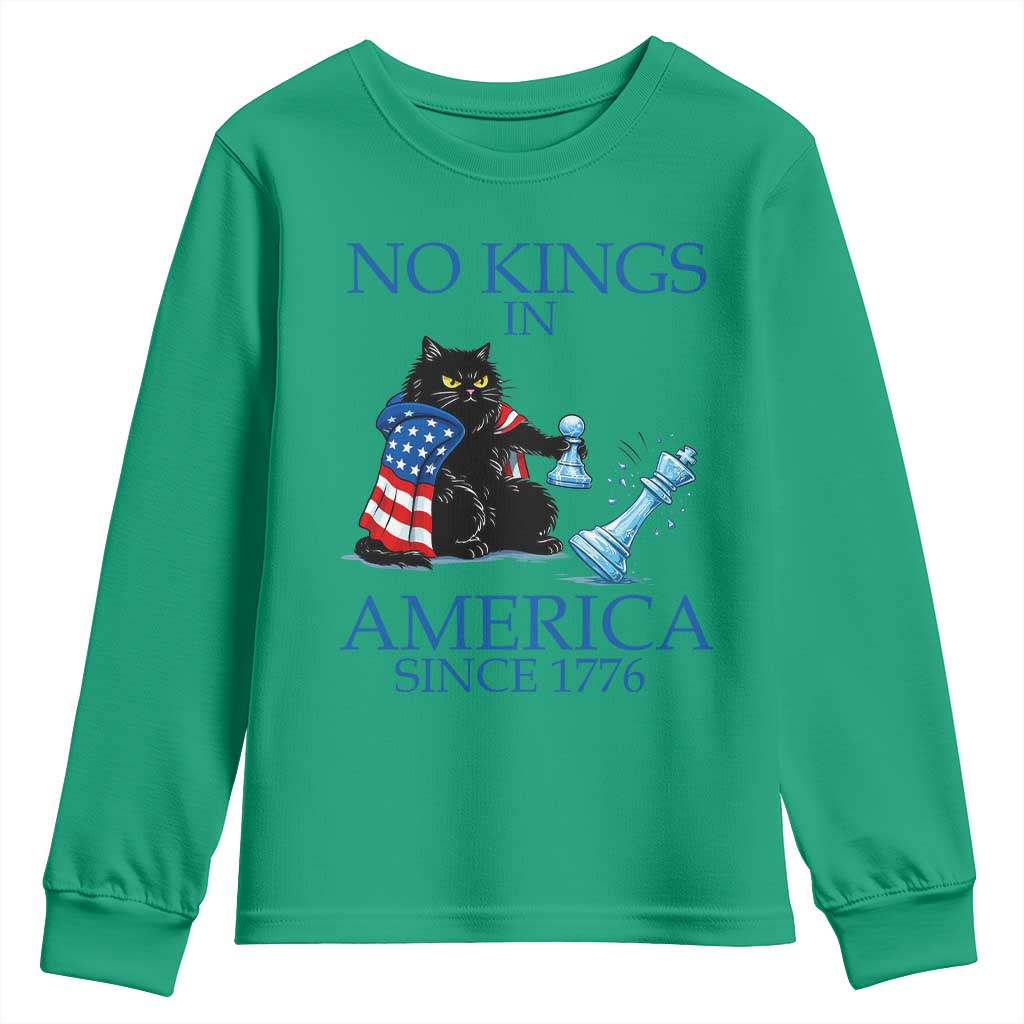 Funny Protest Chess Cat No Kings In America Youth Sweatshirt Political Humor Gift TS12 Irish Green Print Your Wear