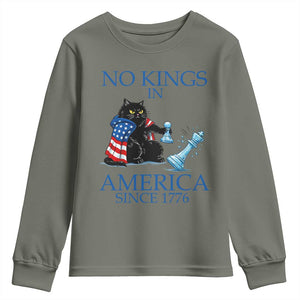 Funny Protest Chess Cat No Kings In America Youth Sweatshirt Political Humor Gift TS12 Military Green Print Your Wear