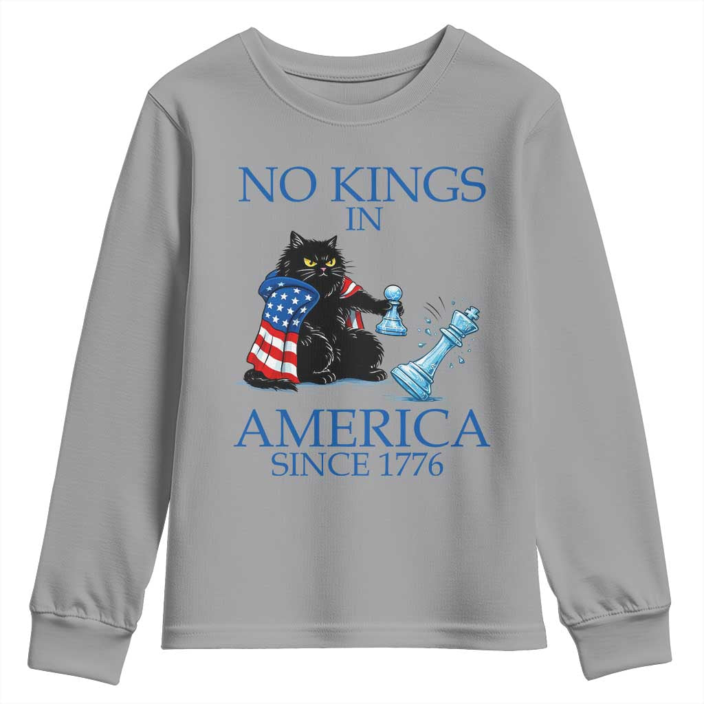Funny Protest Chess Cat No Kings In America Youth Sweatshirt Political Humor Gift TS12 Sport Gray Print Your Wear