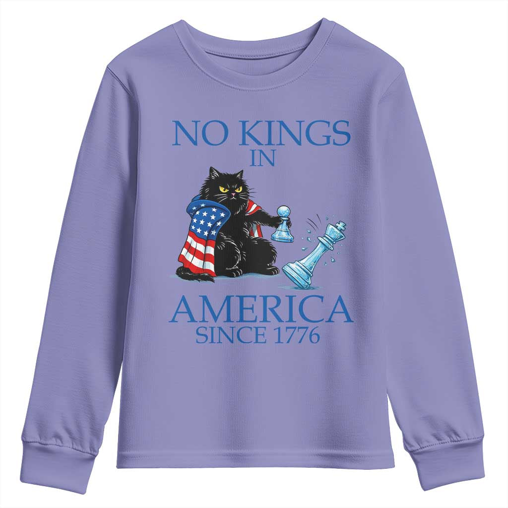 Funny Protest Chess Cat No Kings In America Youth Sweatshirt Political Humor Gift TS12 Violet Print Your Wear