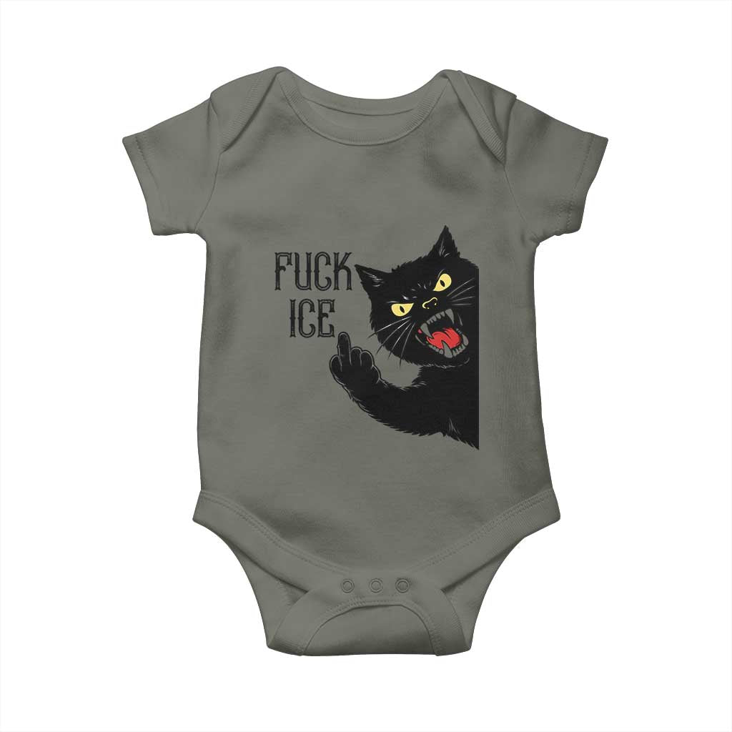 Funny Fck Ice Black Cat Baby Onesie Resist Minneapolis Political TS12 Military Green Print Your Wear