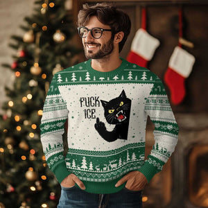 Funny Fck Ice Black Cat Ugly Christmas Sweater Resist Minneapolis Political TS12 Beige Green Print Your Wear