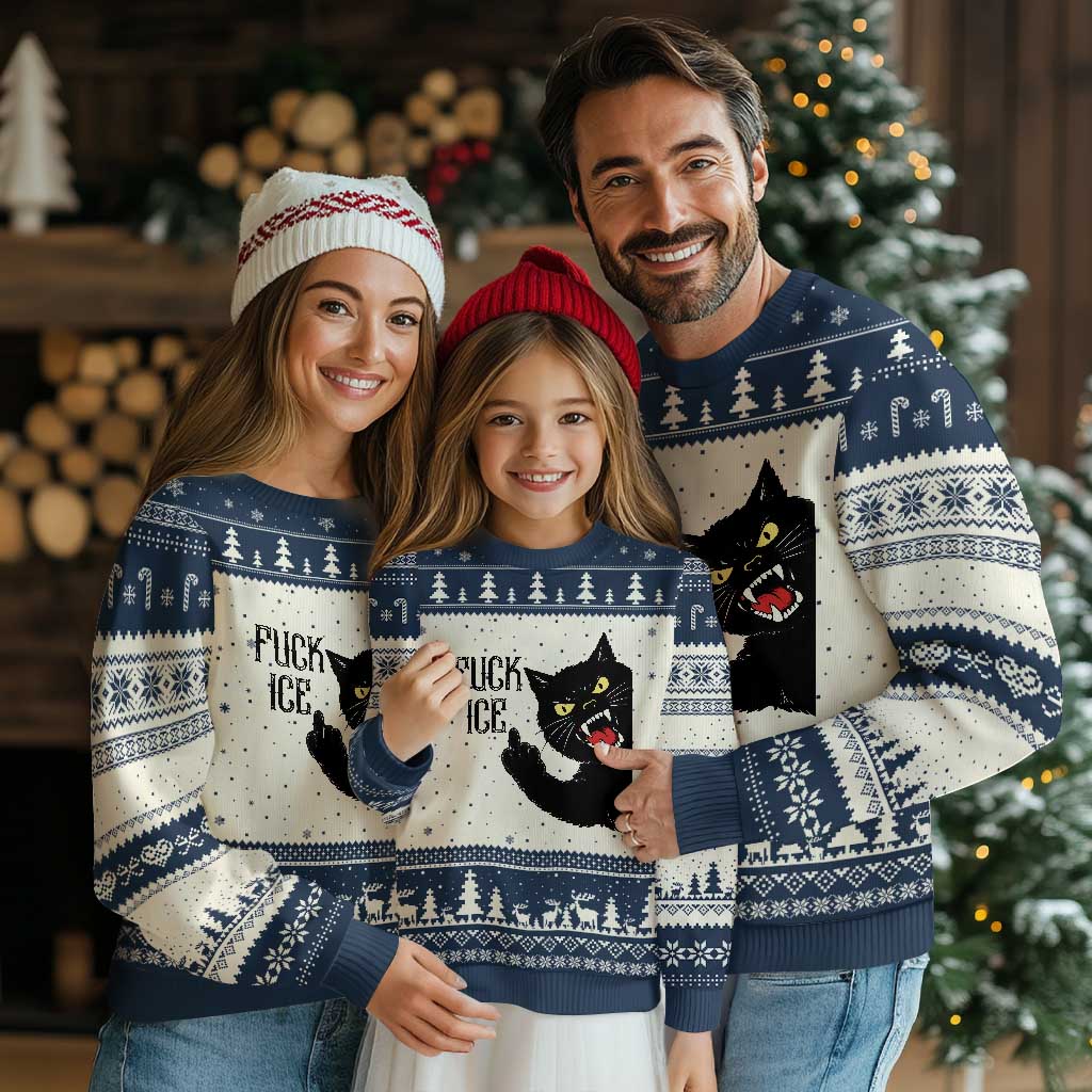 Funny Fck Ice Black Cat Ugly Christmas Sweater Resist Minneapolis Political TS12 Beige Navy Print Your Wear