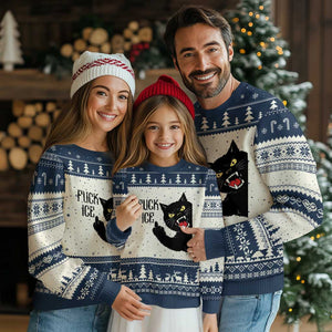 Funny Fck Ice Black Cat Ugly Christmas Sweater Resist Minneapolis Political TS12 Beige Navy Print Your Wear