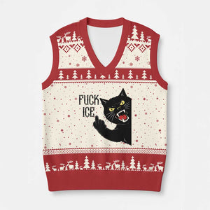 Funny Fck Ice Black Cat V-Neck Knit Sweater Vest Resist Minneapolis Political TS12 Beige Red Print Your Wear
