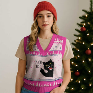 Funny Fck Ice Black Cat V-Neck Knit Sweater Vest Resist Minneapolis Political TS12 Hot Pink Print Your Wear