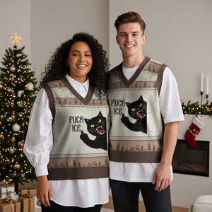Funny Fck Ice Black Cat V-Neck Knit Sweater Vest Resist Minneapolis Political TS12 Mocha Mousse Print Your Wear