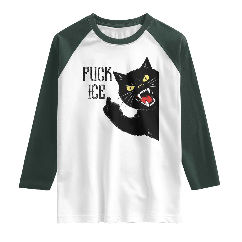 Funny Fck Ice Black Cat Raglan Shirt Resist Minneapolis Political TS12 White Dark Forest Green Print Your Wear