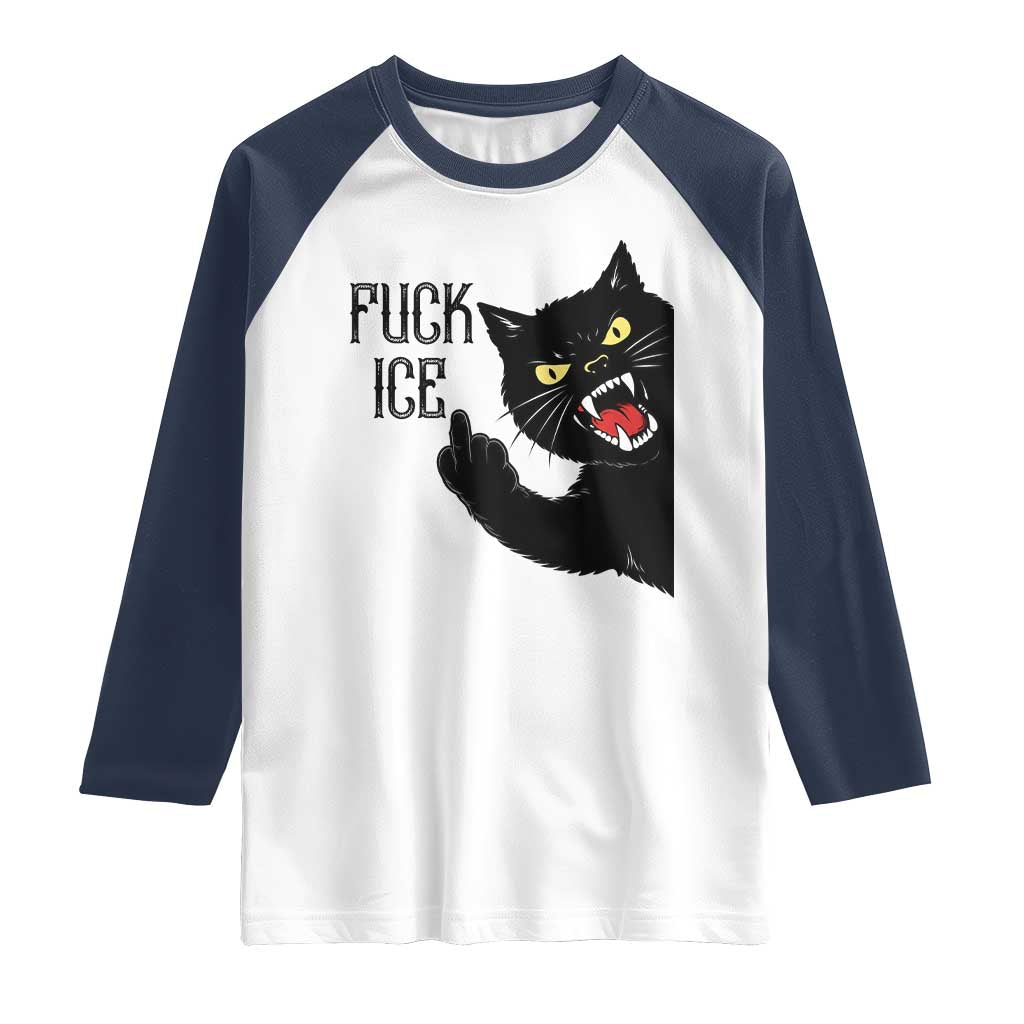 Funny Fck Ice Black Cat Raglan Shirt Resist Minneapolis Political TS12 White Navy Print Your Wear