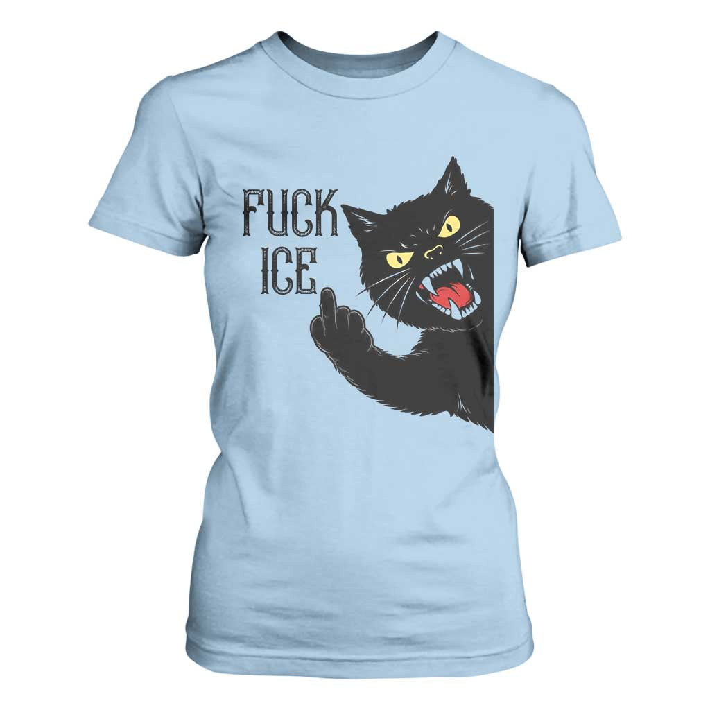 Funny Fck Ice Black Cat T Shirt For Women Resist Minneapolis Political TS12 Light Blue Print Your Wear