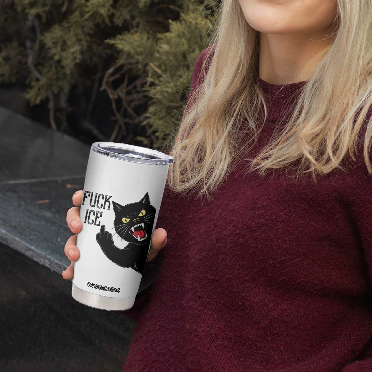 Funny Fck Ice Black Cat Tumbler Cup Resist Minneapolis Political TS12 Print Your Wear