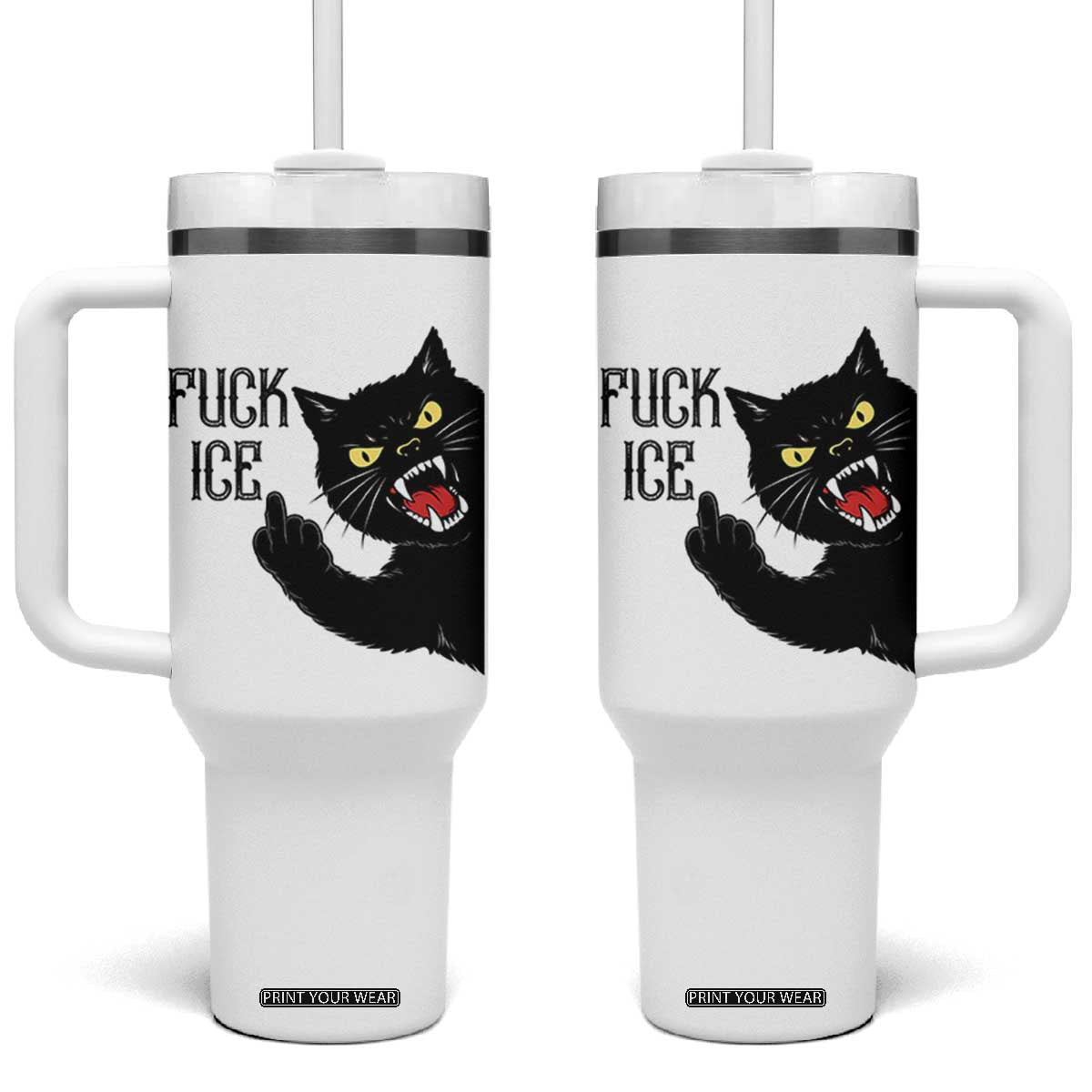 Funny Fck Ice Black Cat Tumbler With Handle Resist Minneapolis Political TS12 One Size: 40 oz White Print Your Wear