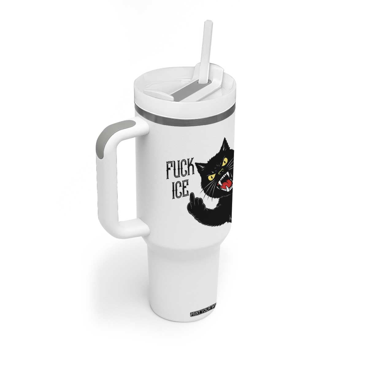 Funny Fck Ice Black Cat Tumbler With Handle Resist Minneapolis Political TS12 Print Your Wear