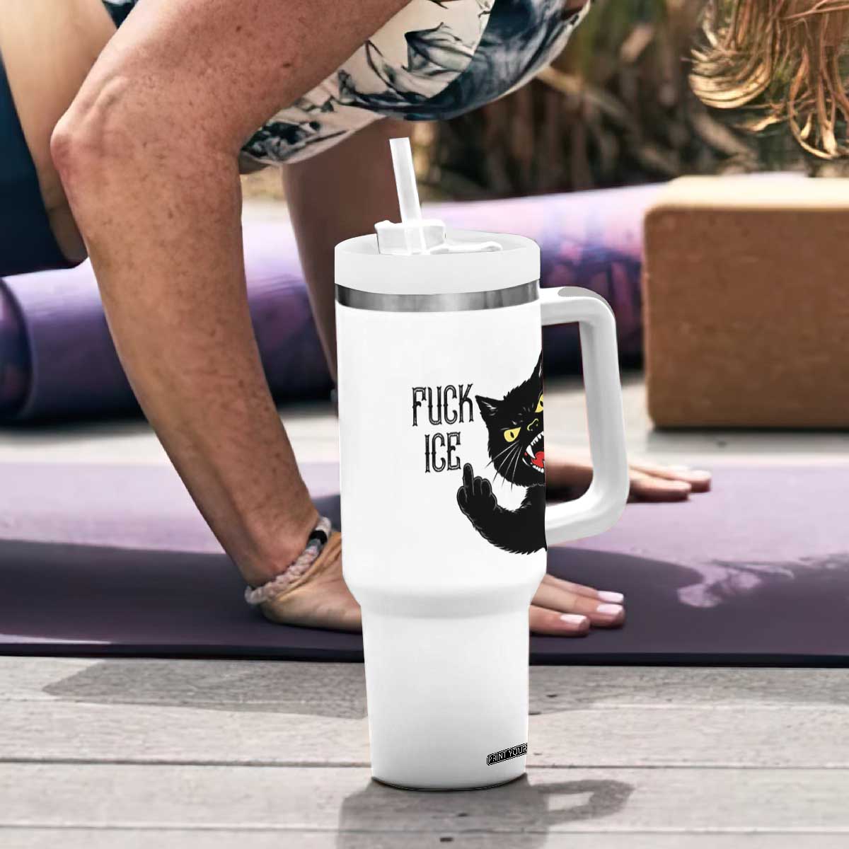 Funny Fck Ice Black Cat Tumbler With Handle Resist Minneapolis Political TS12 Print Your Wear