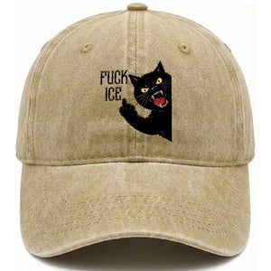 Funny Fck Ice Black Cat Washed Cotton Baseball Cap Resist Minneapolis Political TS12 Washed Cap Universal Fit Khaki Print Your Wear