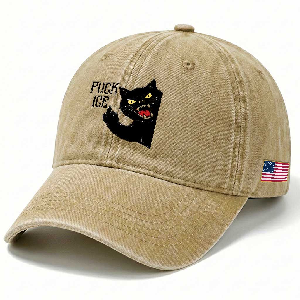 Funny Fck Ice Black Cat Washed Cotton Baseball Cap Resist Minneapolis Political TS12 Print Your Wear