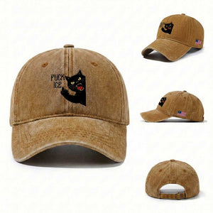 Funny Fck Ice Black Cat Washed Cotton Baseball Cap Resist Minneapolis Political TS12 Washed Cap Universal Fit Yellow Ochre Print Your Wear