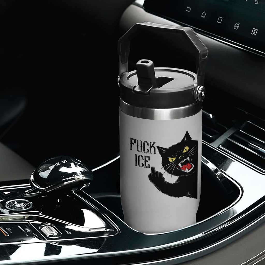 Funny Fck Ice Black Cat Flip Straw Tumbler Resist Minneapolis Political TS12 Print Your Wear