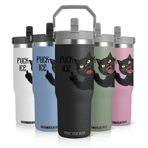 Funny Fck Ice Black Cat Flip Straw Tumbler Resist Minneapolis Political TS12 Print Your Wear