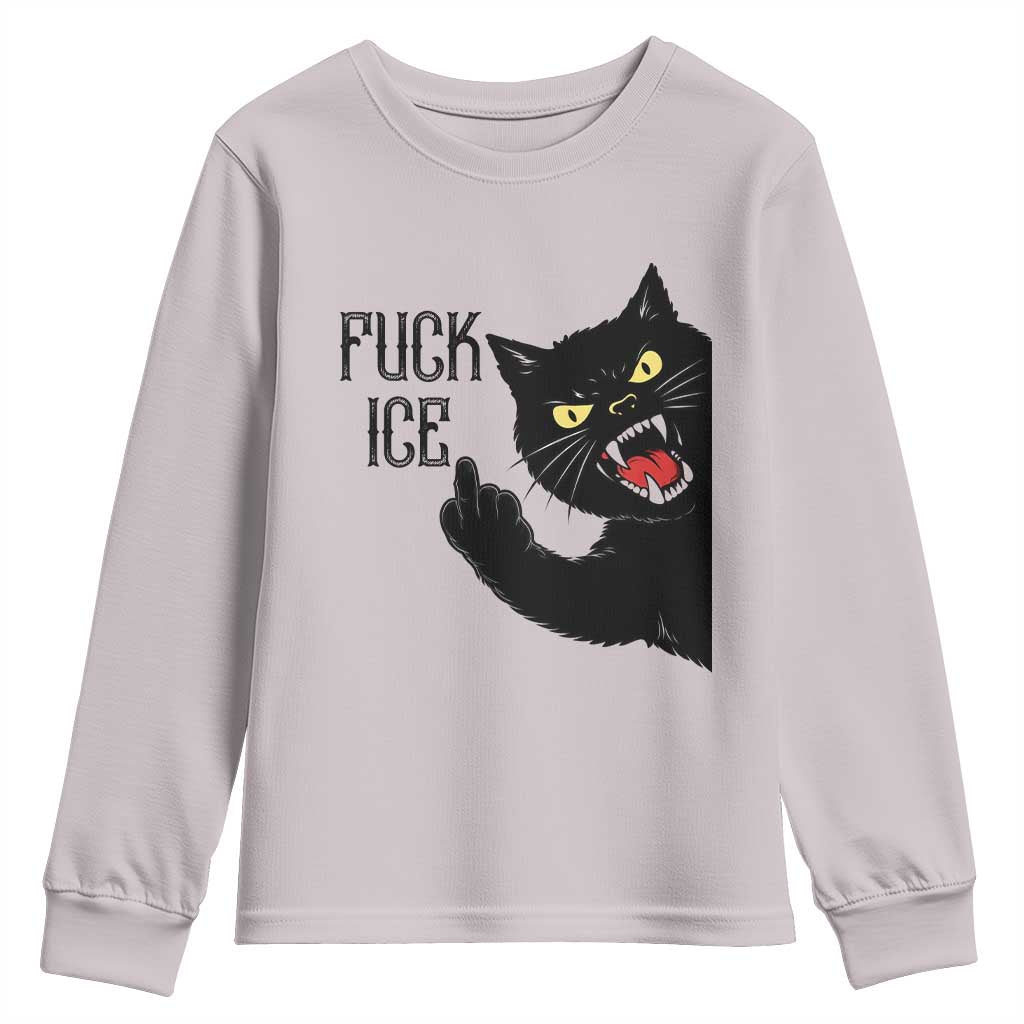 Funny Fck Ice Black Cat Youth Sweatshirt Resist Minneapolis Political TS12 Ice Gray Print Your Wear