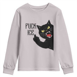Funny Fck Ice Black Cat Youth Sweatshirt Resist Minneapolis Political TS12 Ice Gray Print Your Wear